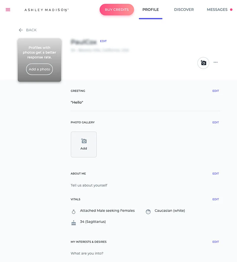 ashleymadison setting up profile