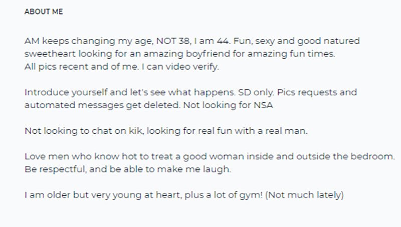 sugar baby profile example