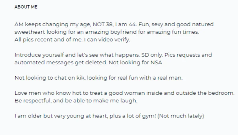 sugar baby profile example