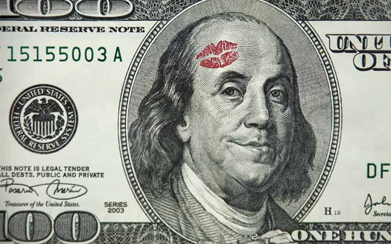 one hundred dollars with lipstick