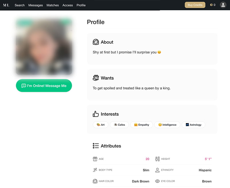 millionairelove female profile