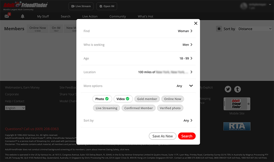 adultfriendfinder search filters