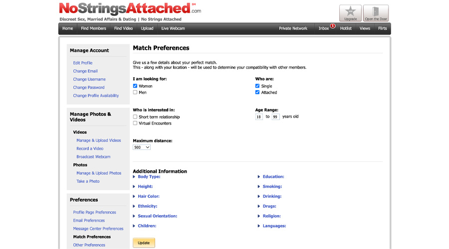 nostringsattached search filters